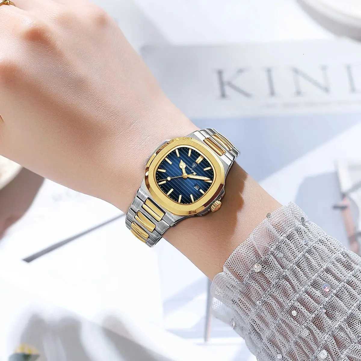 POEDAGAR Luxury Square Watch for Women Waterproof Luminous Date Ladies Watch Stainless Steel Quartz Womens Watches Female Reloj W250724
