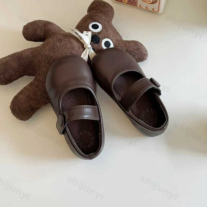 Girls Flats Soft Sole Comfort 2025 New Kids Pu Leather Shoes Non-slip Hook loop Children Princess Shoes Solid Color Versatile XJ250724