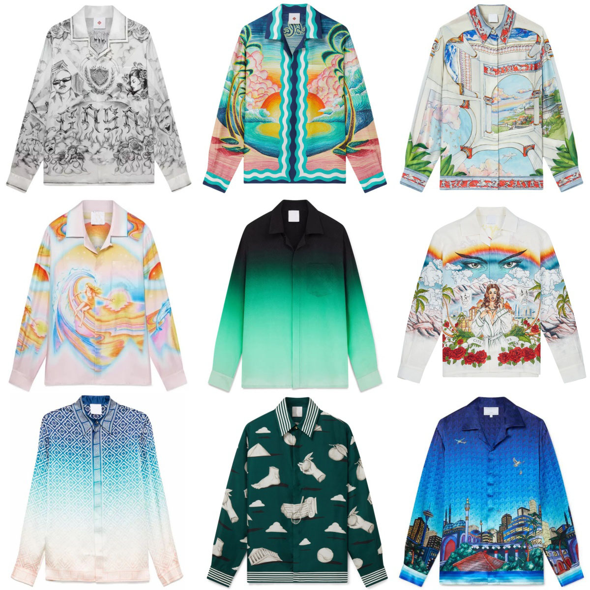 25aw Caablancc Men Silk Shirts Button Up Casual Hawaiian Shirt Luxury beach Long Sleeved Blouses