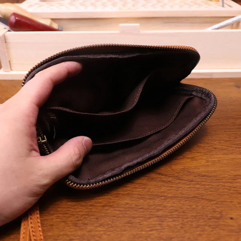 Vegetable Tanned Leather Zipper Purse Cowhide Zero Wallet Large Capacity Card Bag Cow Leather Key Storage bag Clutch Bags Wallet 250723