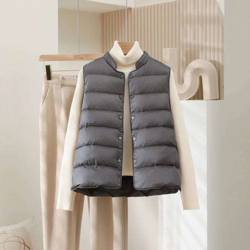 Lagabogy 2025 Female 90% White Duck Down Ultra Lightweight Warm Liner Vest New Women Sleeveless Single-Breasted Puffer Jacket 250725