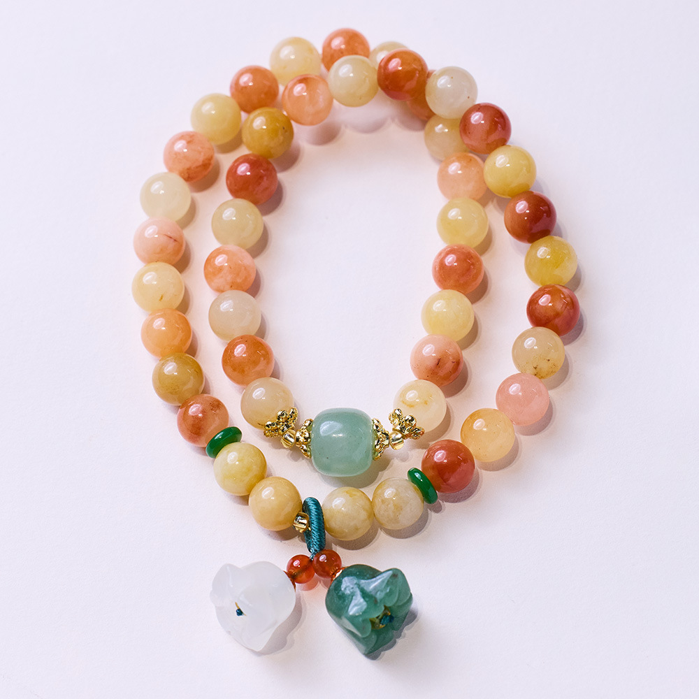 New Chinese Style Natural Jinsi Jade Bracelet for Women Retro Lily of the Valley inspired Jade Beads Ideal Gift