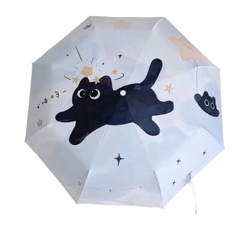 3-Ribs Cartoon Cat Umbrella Automatic Lightweight Cat Sun Protection Umbrella UV Protection Waterproof Folding Sun Umbrella R250725