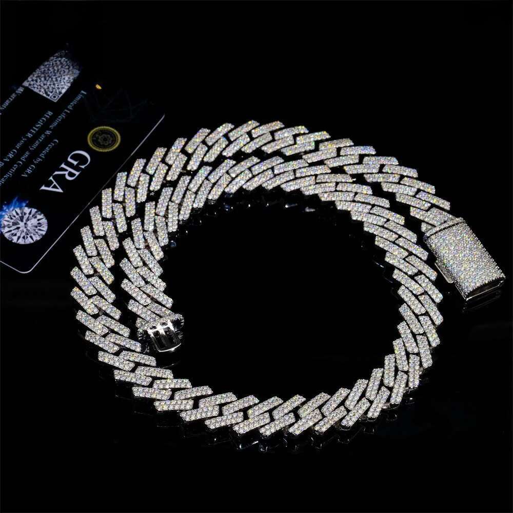 Cuban Link bracelet necklace sterling sier GRA Certificate hip hop 15mm double row iced out moissanite dia cuban link chain