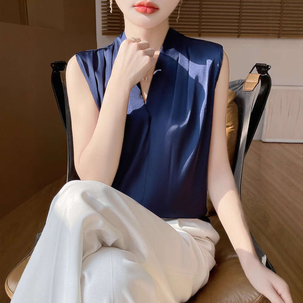 sxzy highend elegant acetate satin camisole for women vneck summer sleeveless mulberry silk shirt inner top