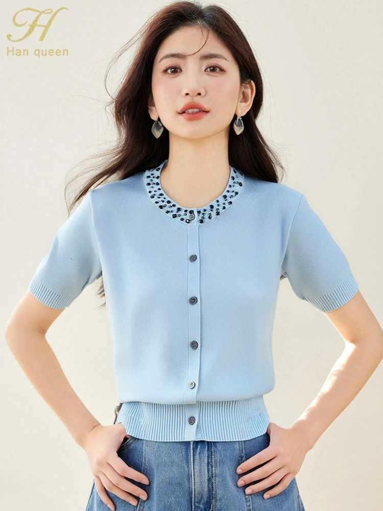 2025 Summer Top Fashion Nail Beads Chic Sweater Elegant Vintage Casual Knit Cardigan Knitwear Fashion Women Clothing X250724