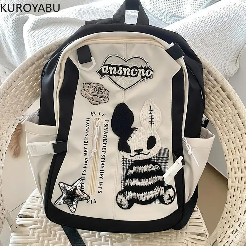 Backpack Women Gothic Embroidery Rabbit Back School Anime Backpacks for Ladies Versatile Casual High Street Y2k Bags 250723