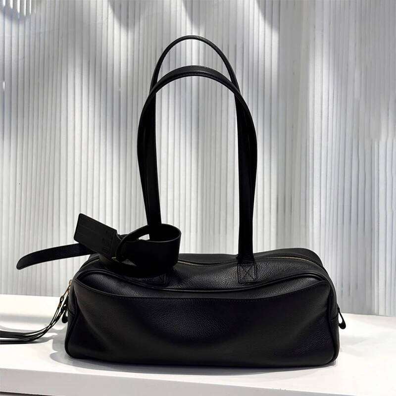 Genuine Leather Handbag Brand Lychee Pattern Bowling High-end Shoulder Versatile Casual Business Underarm Bag New