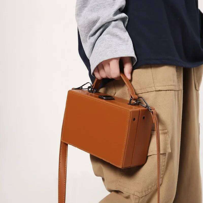 Men's New Mini Box Shape Pu Leather Fashion Crossbody Unisex Casual Small Square Phone Bag Women