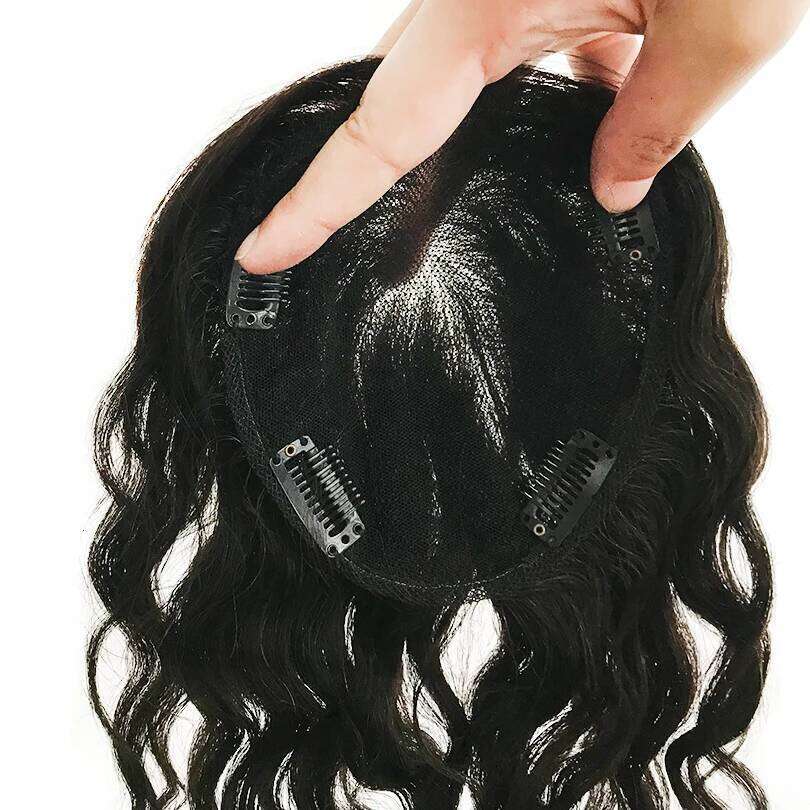 13x15cm Wavy Virgin Swiss Lace Topper Hair Pieces Clips in Natural Black Color 8-14inch