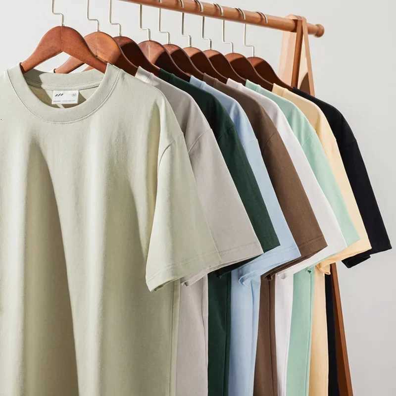 Combed cotton 240g heavy-duty pure cotton double yarn short sleeved t-shirt mens trendy brand solid color round neck top Y250819