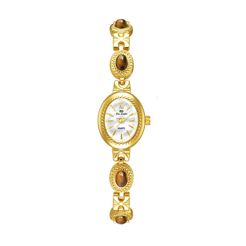 Elegant Watches For Women Gold Bracelet Amber Jewelry Quartz Oval Wristwatch Fashion Retro Original Ladies Watch 250723