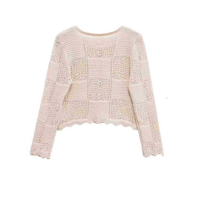 YENKYE New Autumn Women Front Button Round Neck Long Sleeve Pointelle Knit Cardigan Casual Short Outerwear X250724