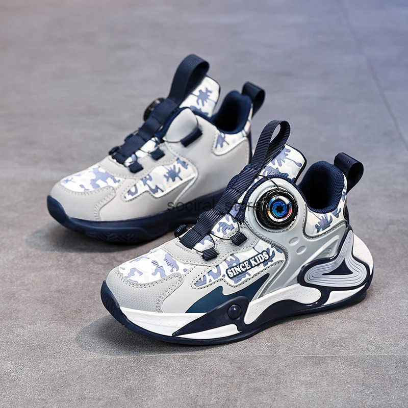 Children Basketball Shoes Swivel Button Boys Fashion Sneakers Girls School Sport Shoes Kids Casual Trainers Outdoor Shoes Q250724