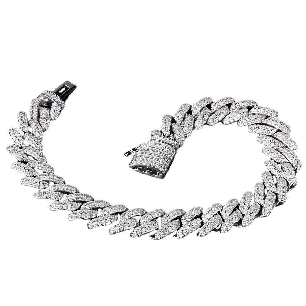 8/10/12/14mm S925 Sterling Silver Hip Hop Diamond Link Bracelets Sparkling Real Full Moissanite Cuban Chain Bracelet