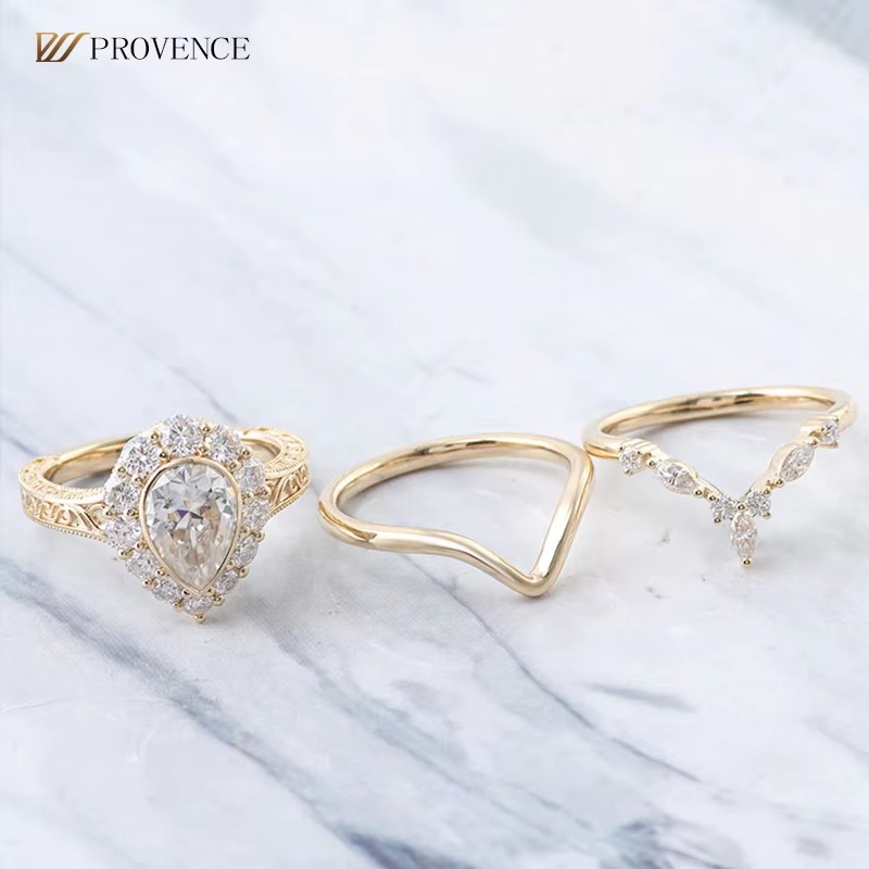 Custom Ring Set Solid 10k Gold Fine Jewelry Pear Diamond Rings VVS 2carat Lab Grown diamond Engagement Real Gold Ring for Women