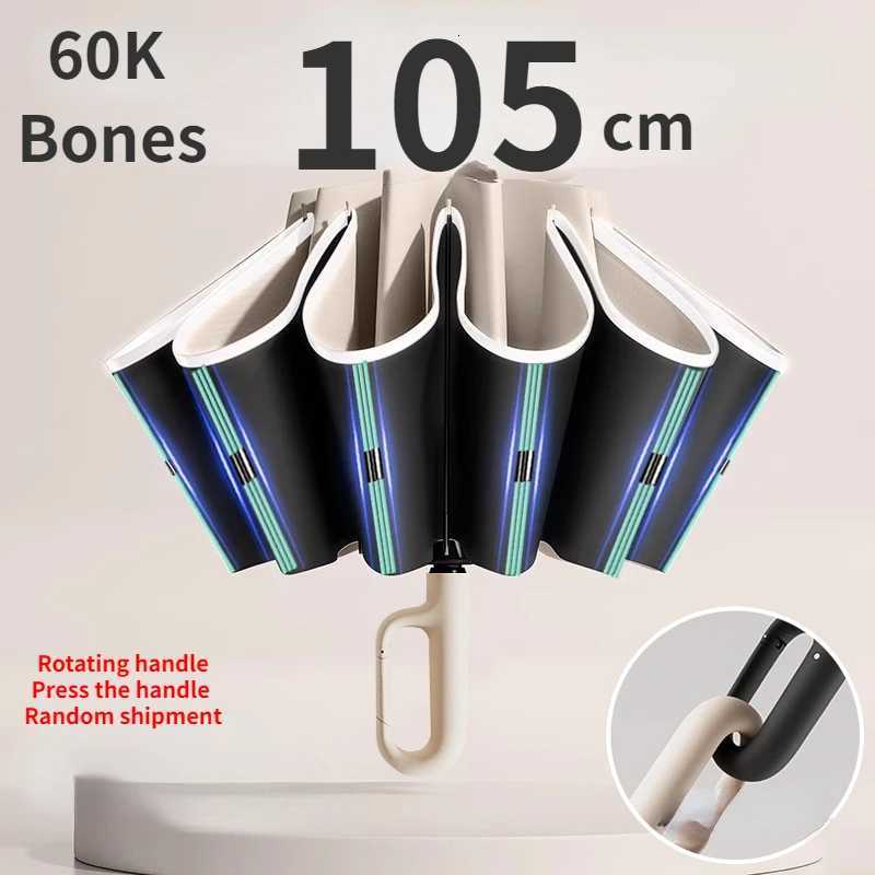 60K Buckle Men Women Umbrella Fully Automatic Reverse Folding Umbrella with Windproof Reflective Stripe UV Umbrellas R250724