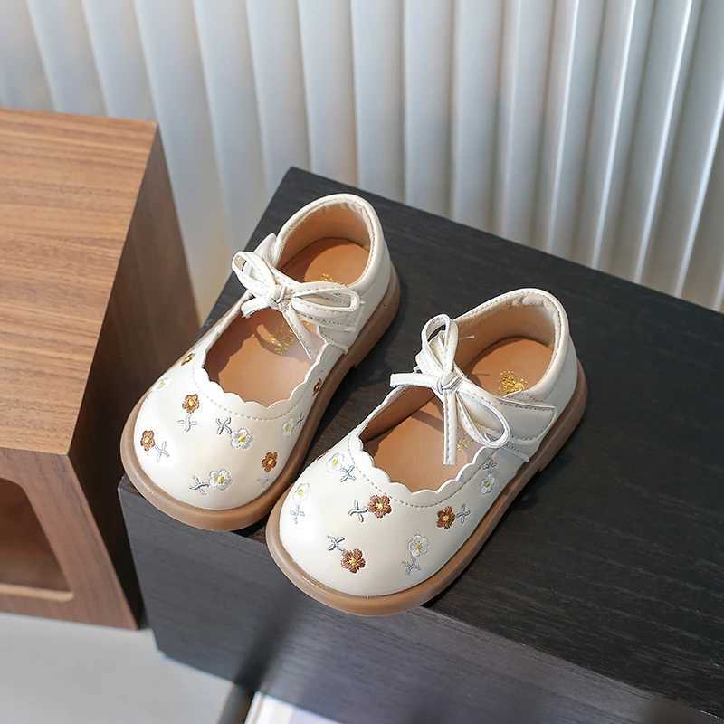 Toddler Girls Mary Janes Flower Vintage Ruffles Beige Brown Kids Leather Shoe Shallow All-match Spring Daily Children Shoe21-30 XJ250724