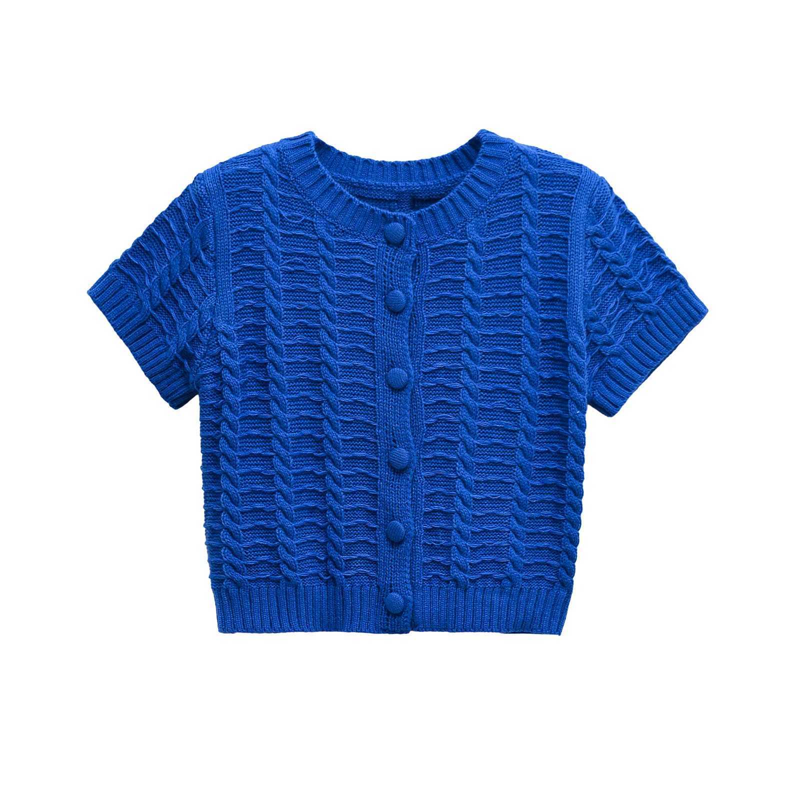 3ZBA Women Cropped Knitted Cardigan Slim-Fit O-Neck Short Sleeves Single-Breasted Elastic Hem Solid Top Spring New Chic Sweater X250724