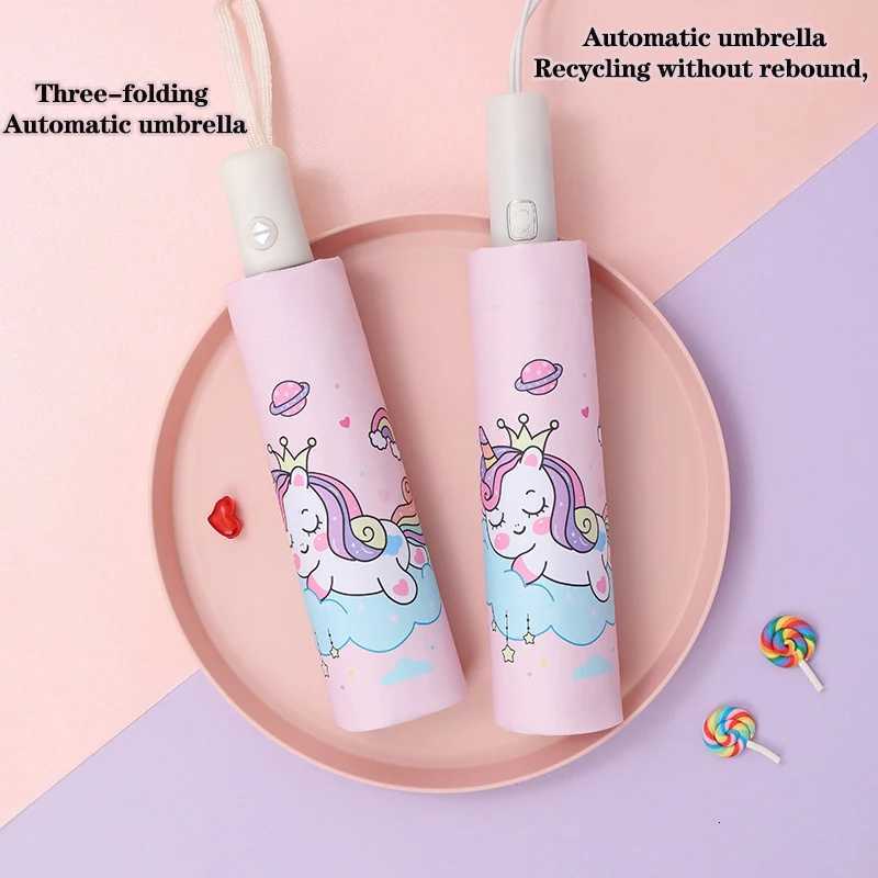 Automatic Umbrella Pink Unicorn Princess Crown Umbrella Windproof Folding Umbrellas Reflective Stripe Design Umbrella No Rebound R250724