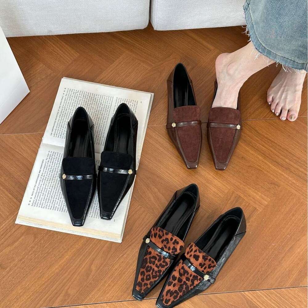 French Style Women's Single Outdoor Wear, High-End Pointed Toe Shoes, Cream Leather Chunky Heel Mary Jane Shoes for Women 2025