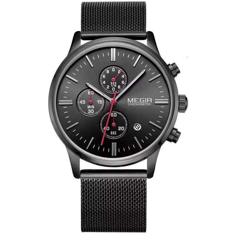 MEGIR Men's Ultra-Thin Chronograph Watch - Waterproof, Luminous, Date, 42.5mm Stainless Steel Mesh - Bulk Wholesale