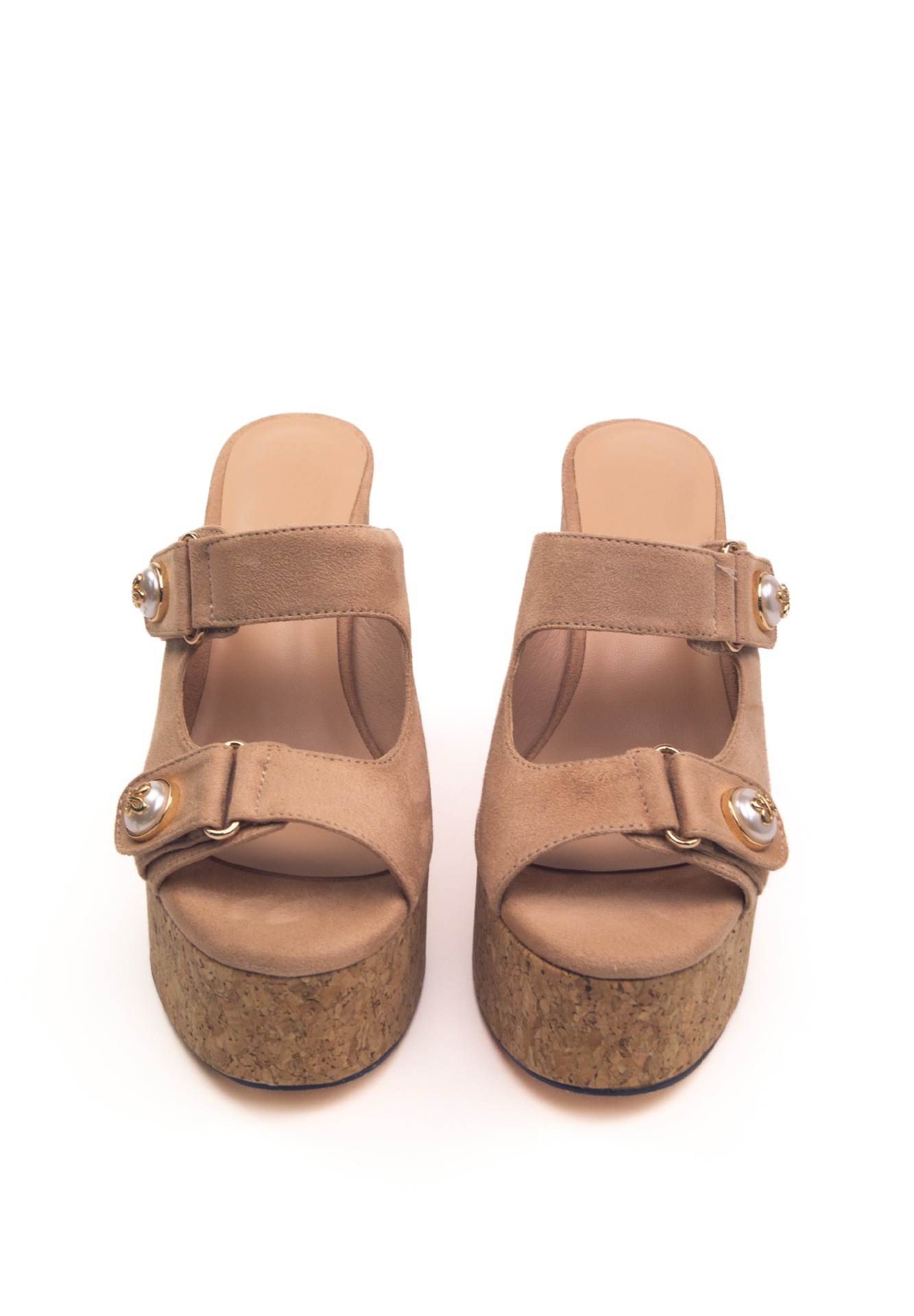 Women's Platform Slide Sandals - Genuine Leather Upper with Metal Buckle, 5cm Wedge Heel, Outdoor Summer Clogs