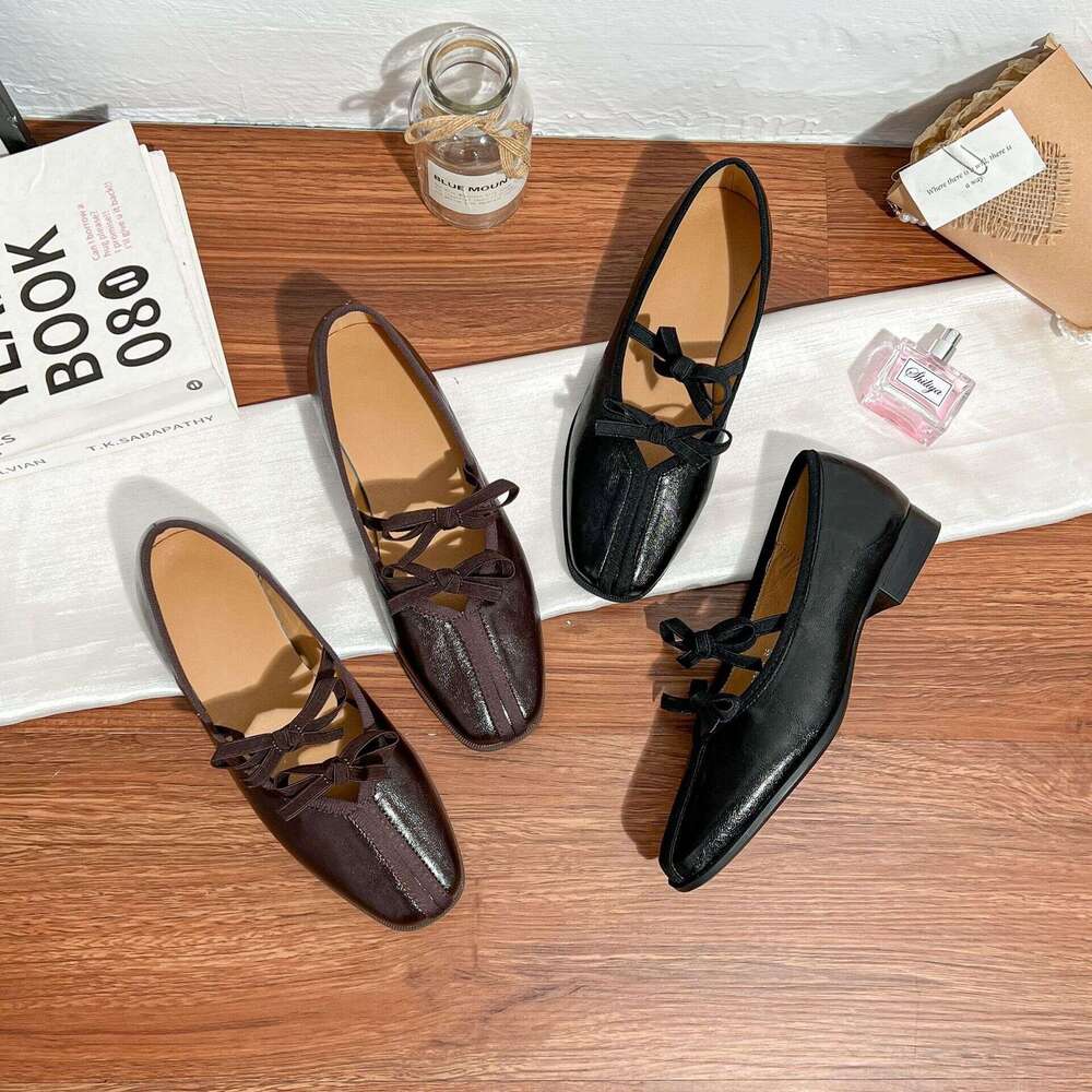 Cowhide Version~French Ballet Shoes for Women, Niche Style, Square Toe Single Shoes, Chunky Heel, Comfortable, Elegant Mary Jane