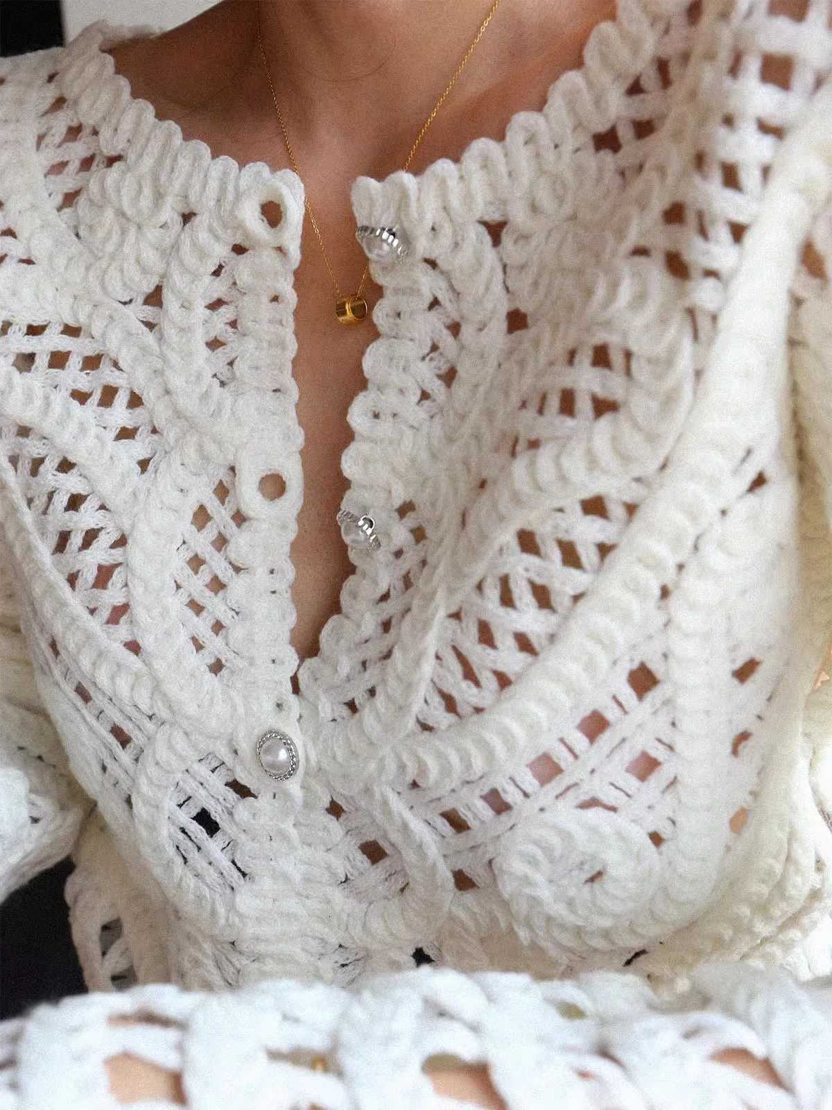 Women Handmade Hollow Out Slim Fit Cardigan 2025 Spring Summer Bohemian Tops C-004 X250724