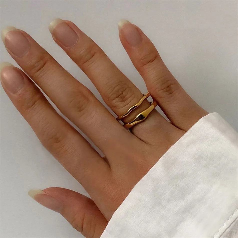 Gold Color Silver Irregular Wave Rings Trendy Simple Geometric Handmade Jewelry for Women Couple 250704