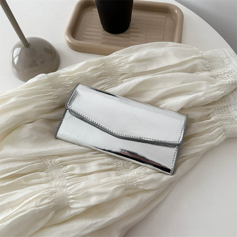 Free Shipping Designer Bag New Korean Style Long Women's Wallet Card Clip Student Wallet Fashionable And Elegant Solid Color Glossy Handbag