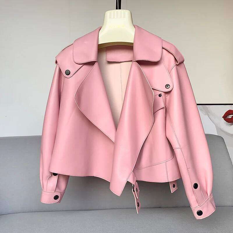 Sheepskin Coat For Women Leather Jacket Winter Spring Moto Biker Genuine Top Quality Black