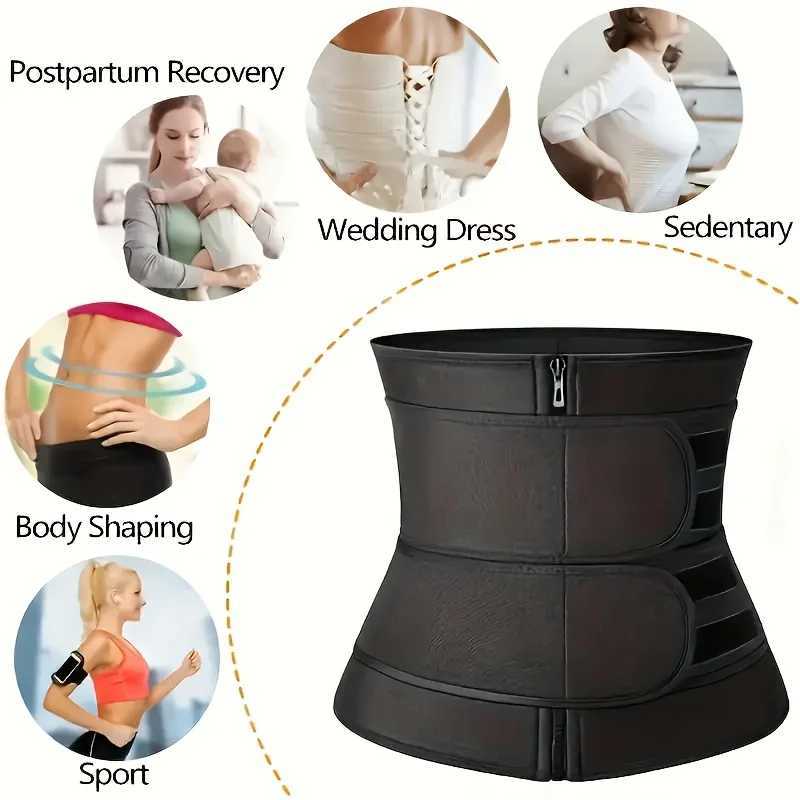 Womens Black Waist Fitness Abdominal Belt Sports and Fitness Body Shaping Device with Adjustable Shoulder Straps W250724