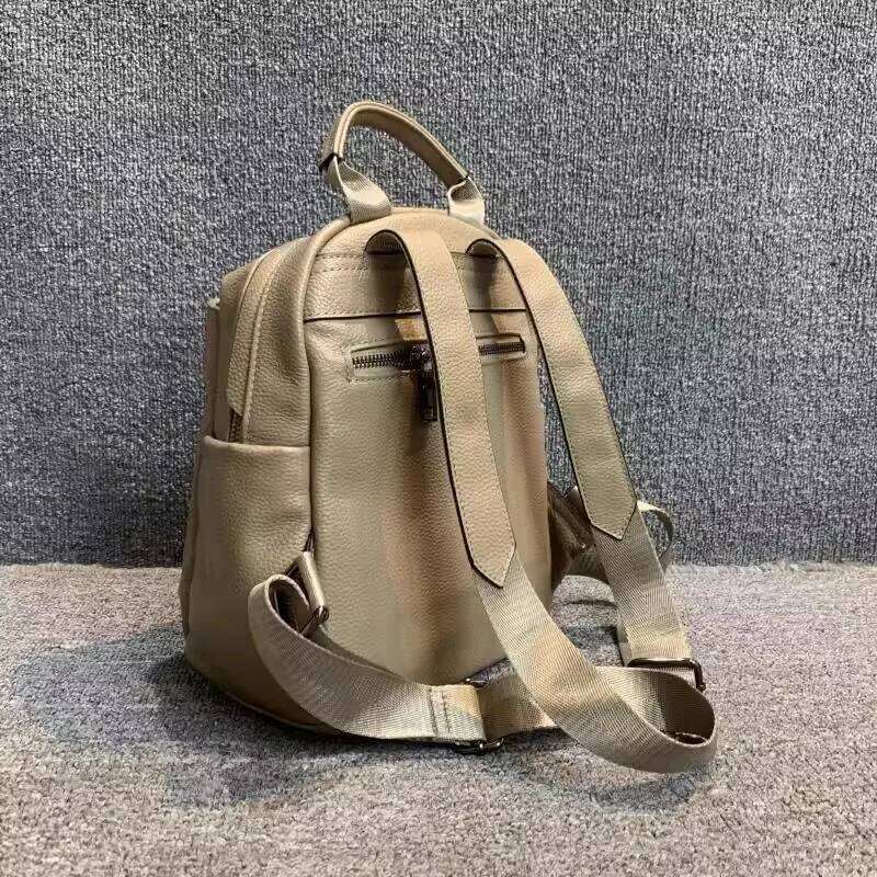 Women's Real Cow Leather Campus Style Backpack, Large Capacity, Multiple Pockets, Soft Casual Solid Color Travel Bag