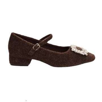 Designer Single Shoes Women, Suede Niche Shiny Square Buckle Korean Women's Boots, Socialite Style Mary Jane High Heels for Women