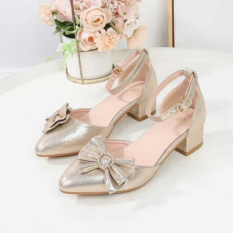 Girls Leather Shoes Fashion Bow Children Crystal Shoes 2025 Summer New High Heels Kids Performance Dance Shoes XJ250724