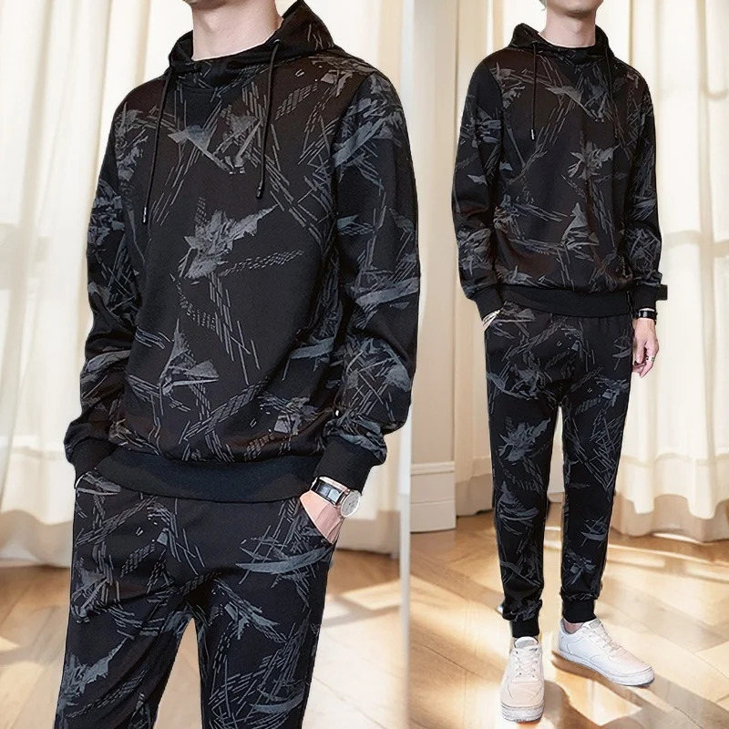 Men Tracksuit 2 Pieces Sets Hooded Sweatshirt Drawstring Pants Male Hoodies Running Sportswear Men Fitness Autumn Sportwear 250717