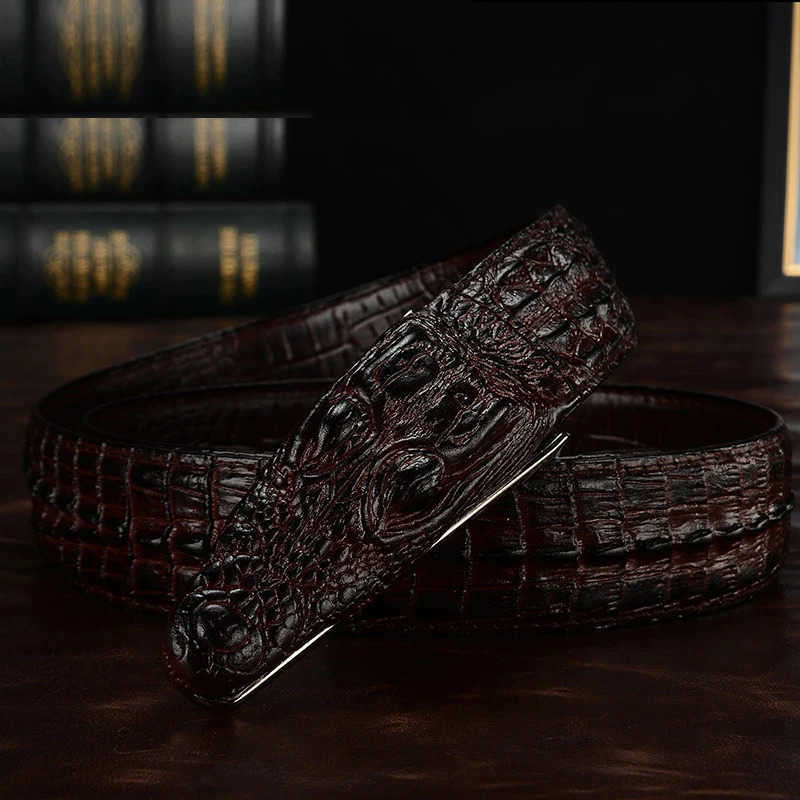 New Men Luxury Belts Snake Buckle Crocodile Pattern Genuine Leather Belts for Men High Quality Vintage Brand Jeans Strap ZD2110 U250724