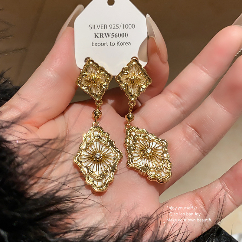 Gold Tone Flower Drop Earrings Filigree & Shell Accents Elegant Party Jewelry And Daily Wear Gift For Her High Quality And Stylish Jewelry