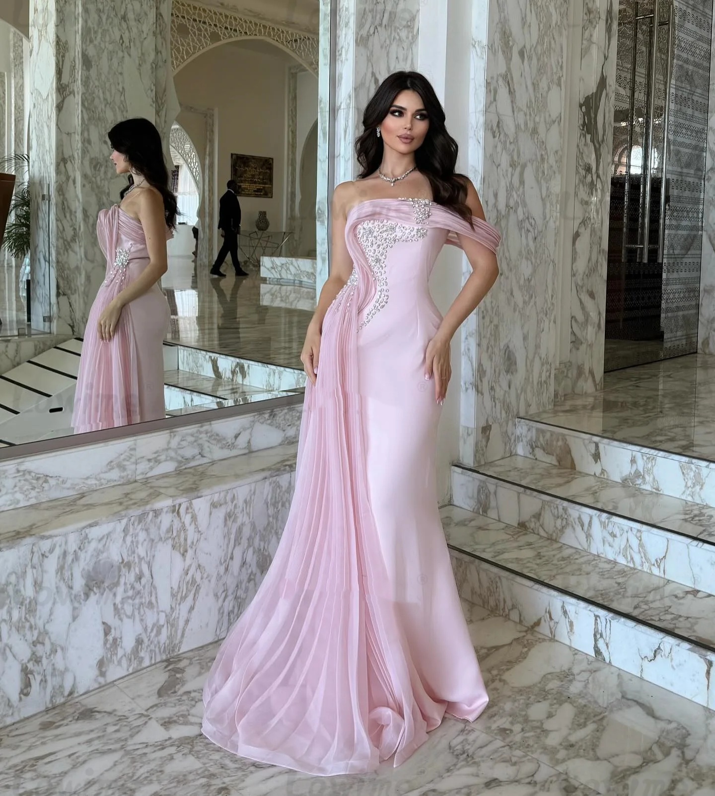 Vintage Mermaid Evening Dresses For Women One Shoulder Sleeveless Gown Crystal Floor Length Dress Party Customized Dress
