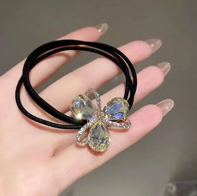 High-Value Flower Shiny Diamond Hair Tie High Elasticity Hair Band Stylish Hair Rope Ins Fashion Bun Hair Ring Hair Accessories