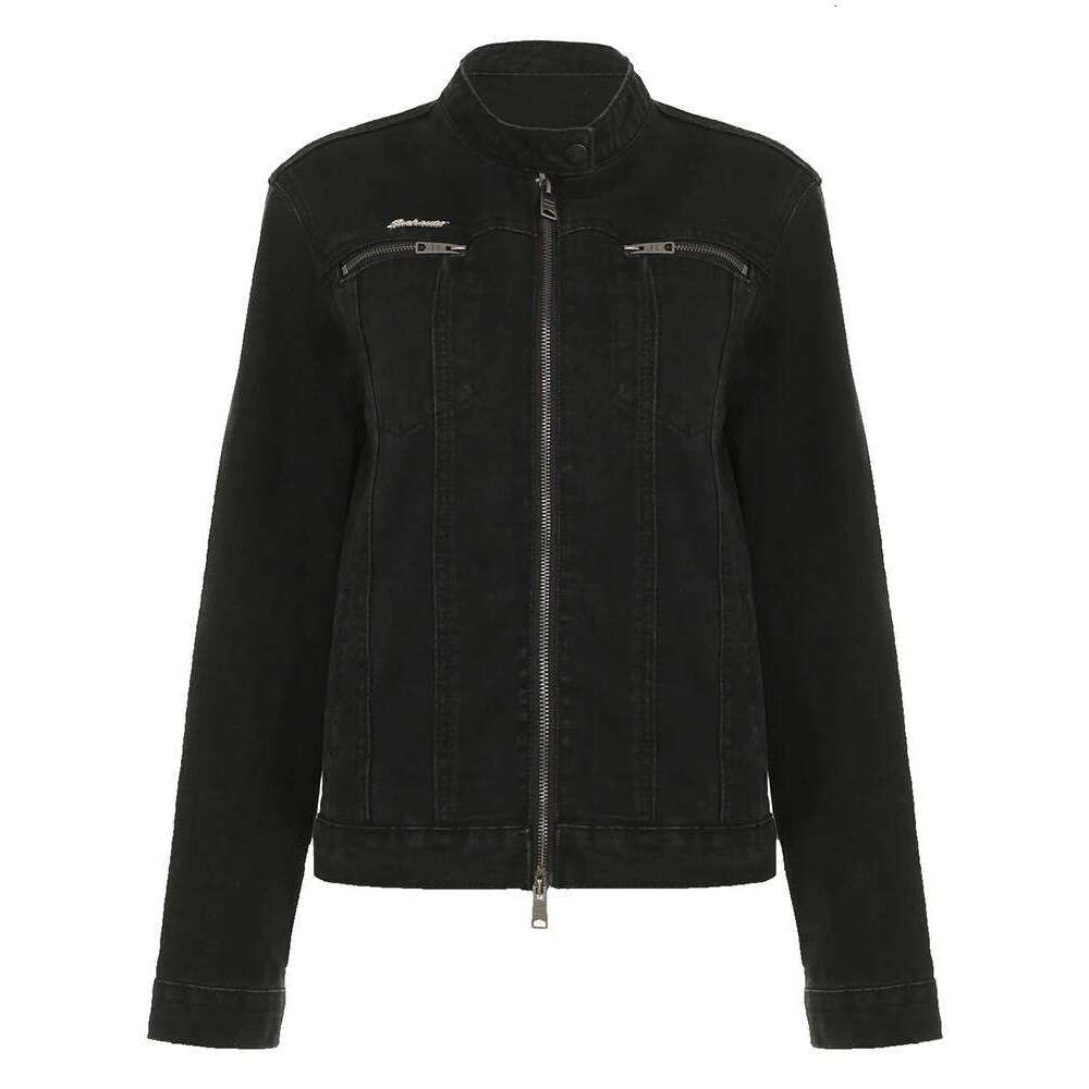 Designer Niche Rockmore Streetwear Double Zip Denim Jacket Solid Casual Vintage Long Sleeve Haruku Cargo Style Women's Jacket