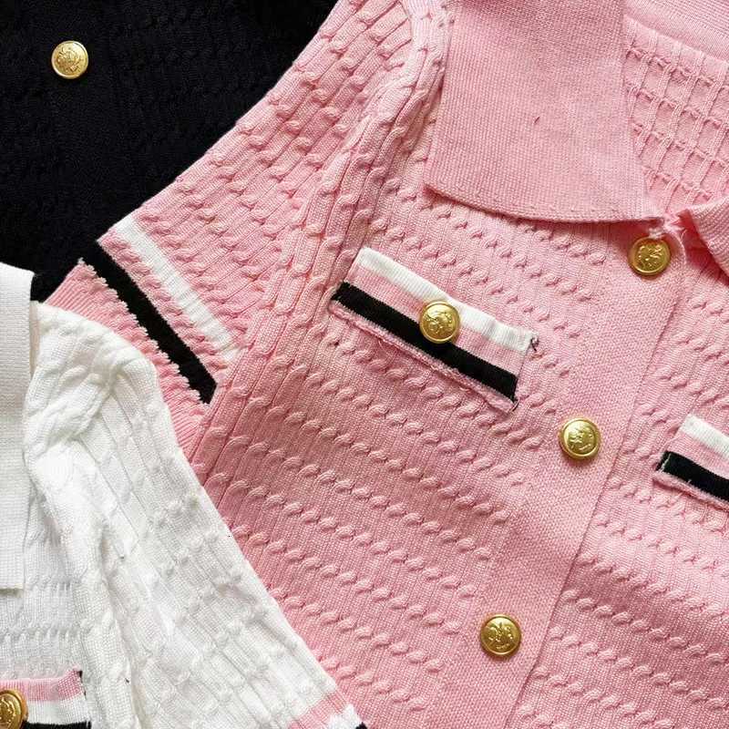 Womens Casual Summer Knit Cardigan with Color Block Design Short Sleeve Polo Neck Morning Routine Top Ladies Cardigan X250724
