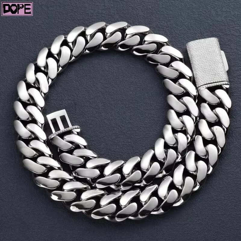 Moissanite Clasp Hiphop 18K Gold Plated Miami Cuban Necklace 925 Sterling Silver High Quality Cuban Link Chains