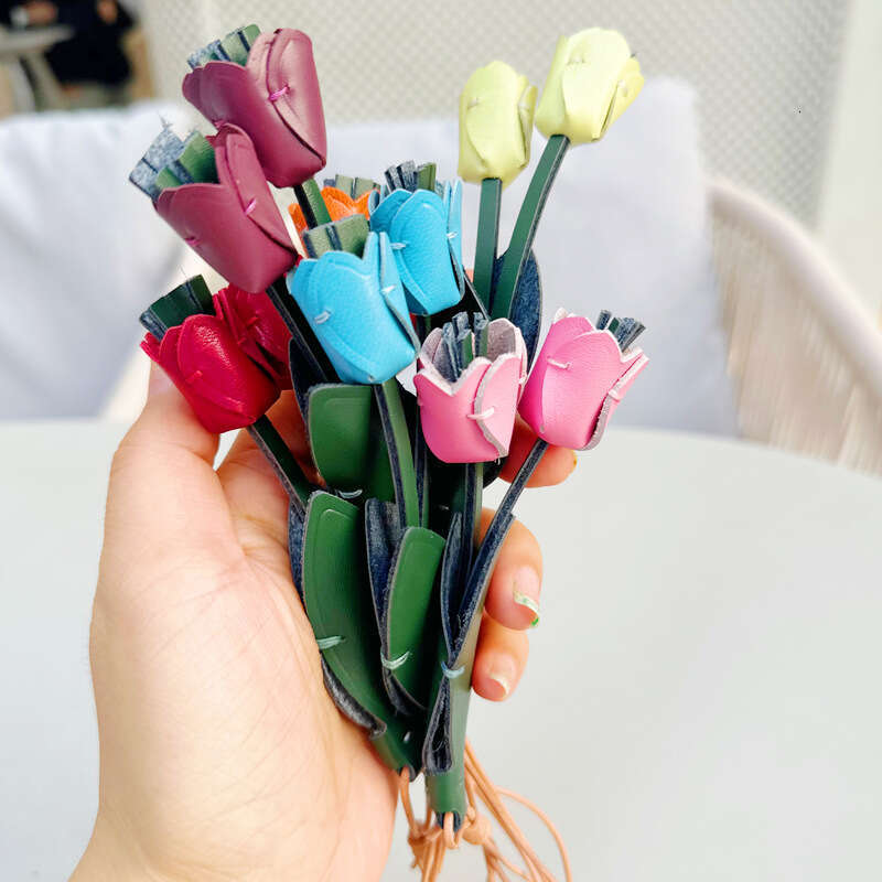 High-End Tulip Finished Product and DIY Material Kit Genuine Leather Decoration Ins Style Bag Pendant