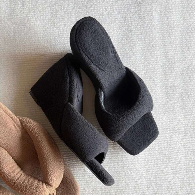 Heel Sandals Sandals Shoes Women Heels Round One Strap Wedge High Heels For Women Niche Fashion Versatile Plush Bread Square Toe Sandals