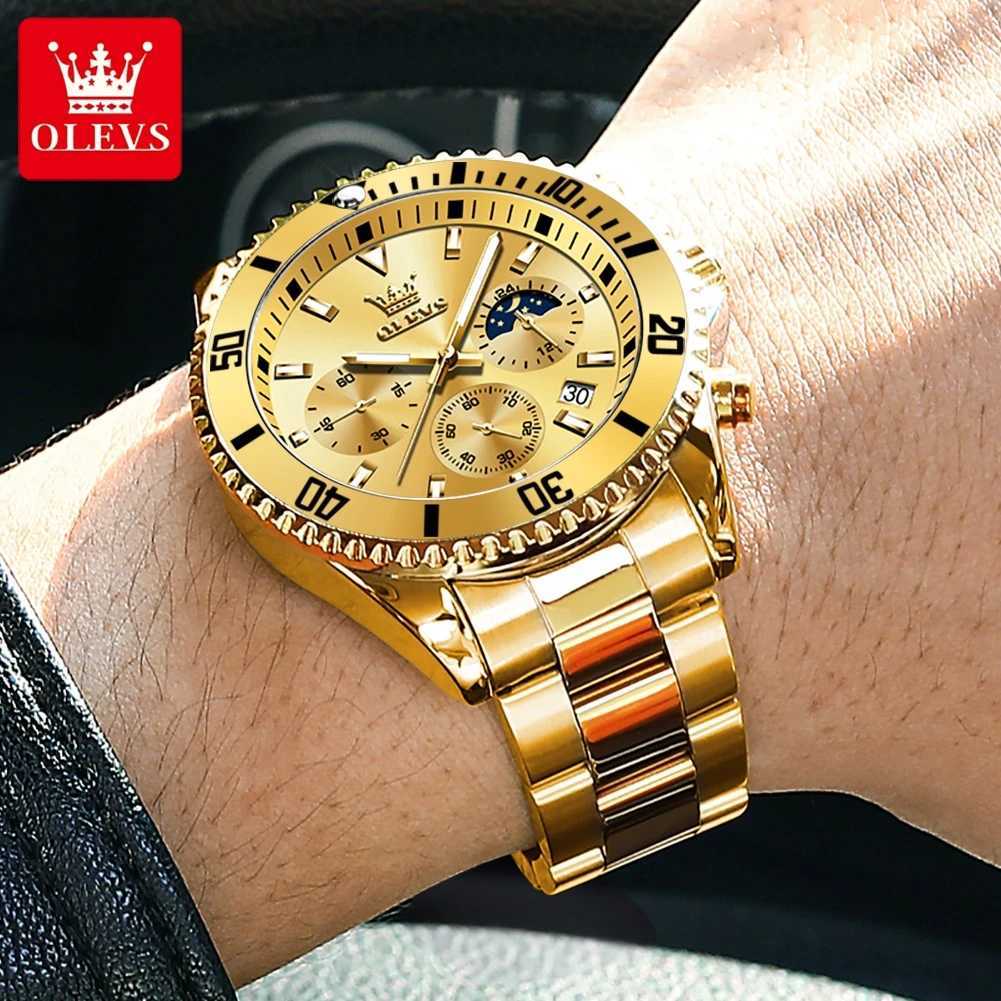 OLEVS Luxury Golden Watch for Men Fashion Waterproof Male Wristwatch Original Top Brand Moon Phase Quartz Mens Watches High-end W250724