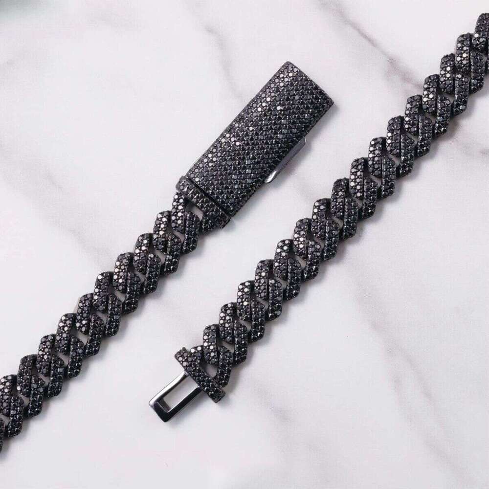 VVS Dia 2rows 10mm 12mm S Sier Hip Hop Necklace Men Black Moissanite Cuban Link Chain For Fashion Jewelry