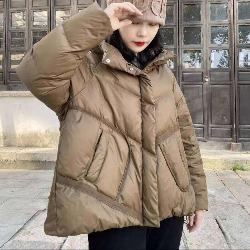 Lagabogy 2025 Hooded Puffer Jacket Women Winter Thickened White Duck Down Warm Bread Coat Female Loose Versatile Casual Outwear