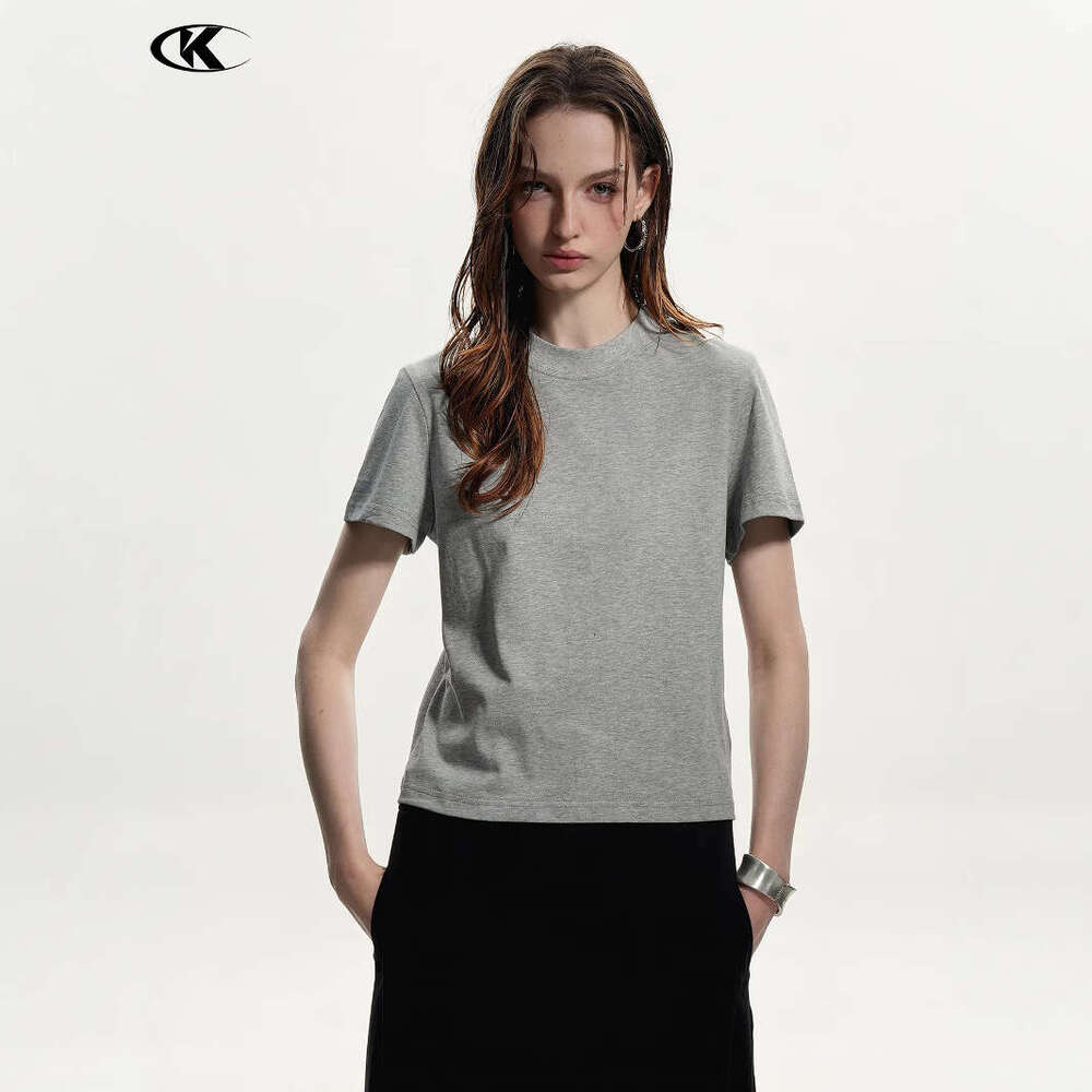 11Kn Pure Cotton Casual Cool Antibacterial Basic Slim Fit High-End Breathable Round Neck Short Sleeve Regular Shoulder T-Shirt For Women